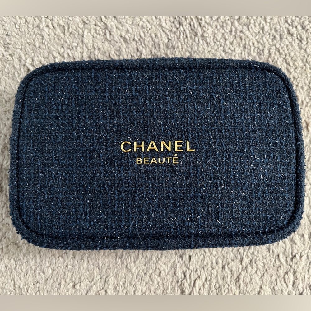 CHANEL Dark Blue Tweed makeup pouch